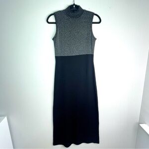 Vintage Carole Little Metallic Gray and Wool Blend Black Maxi Dress Size Small